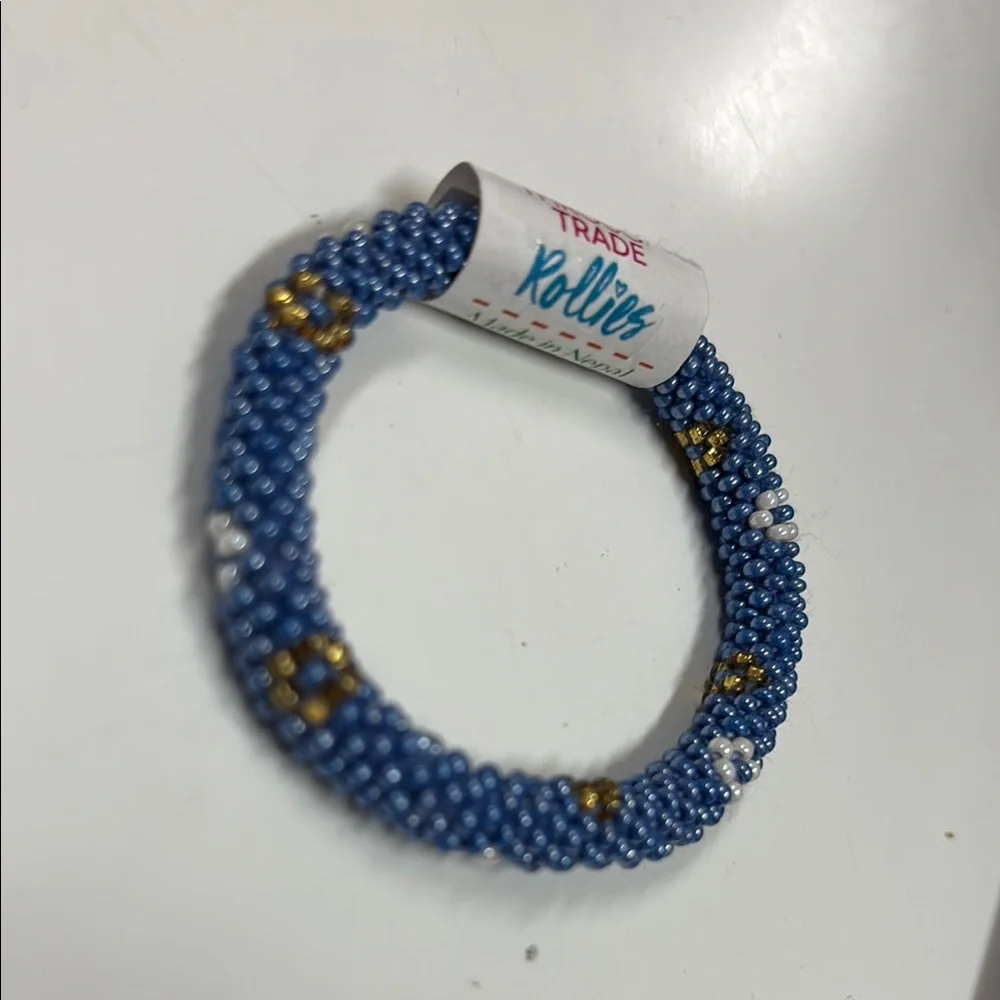 Flower Power Kid's Rollies Glass Beaded Bracelet Blue NWT